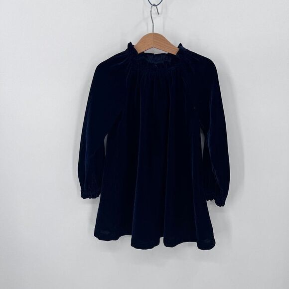 Something Navy Girls Size 2 Blue Velvet Gathered Holiday Dress in Navy Night - Picture 1 of 9